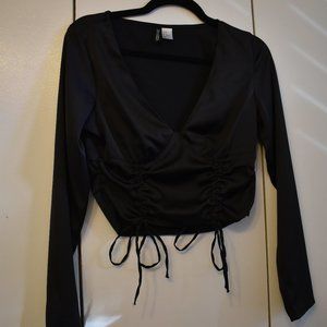 H&M Black long sleeve crop blouse, size small